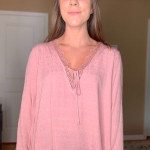 ASTR Pink Lace Long Sleeve Shirt